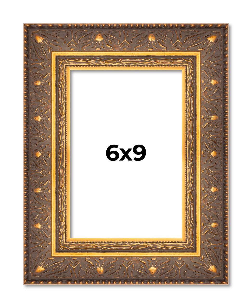 6x9 Museum Gold Picture Frame - UV Acrylic, Foam Board Backing, Hanging Hardware